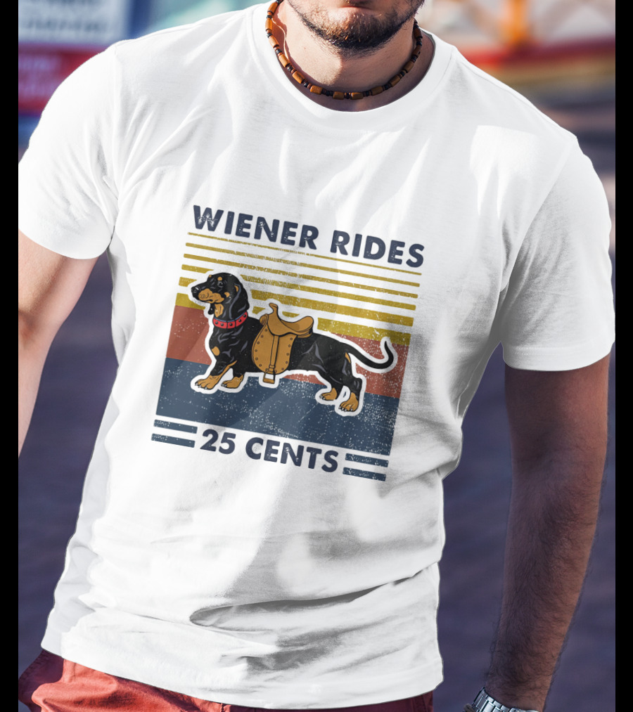 Wiener Rides Dachshund 25 Cents Retro Stripes T-Shirt