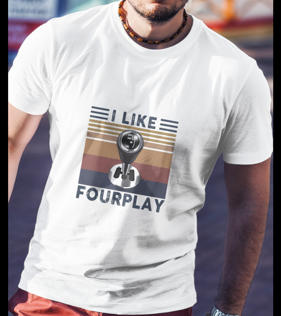 I Like Fourplay Gear Shift Retro Stripes T-Shirt