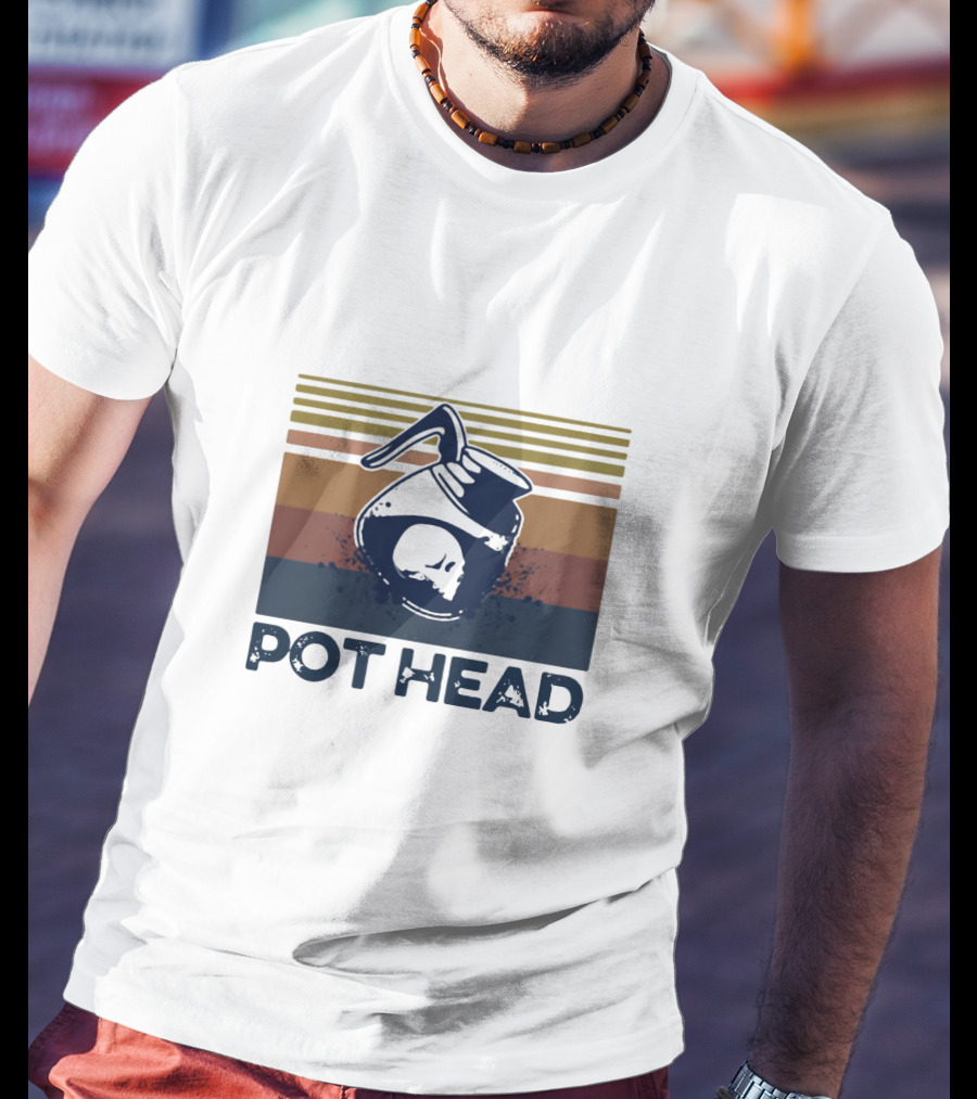 Pot Head Skull Coffee Pot Vintage Stripes T-Shirt