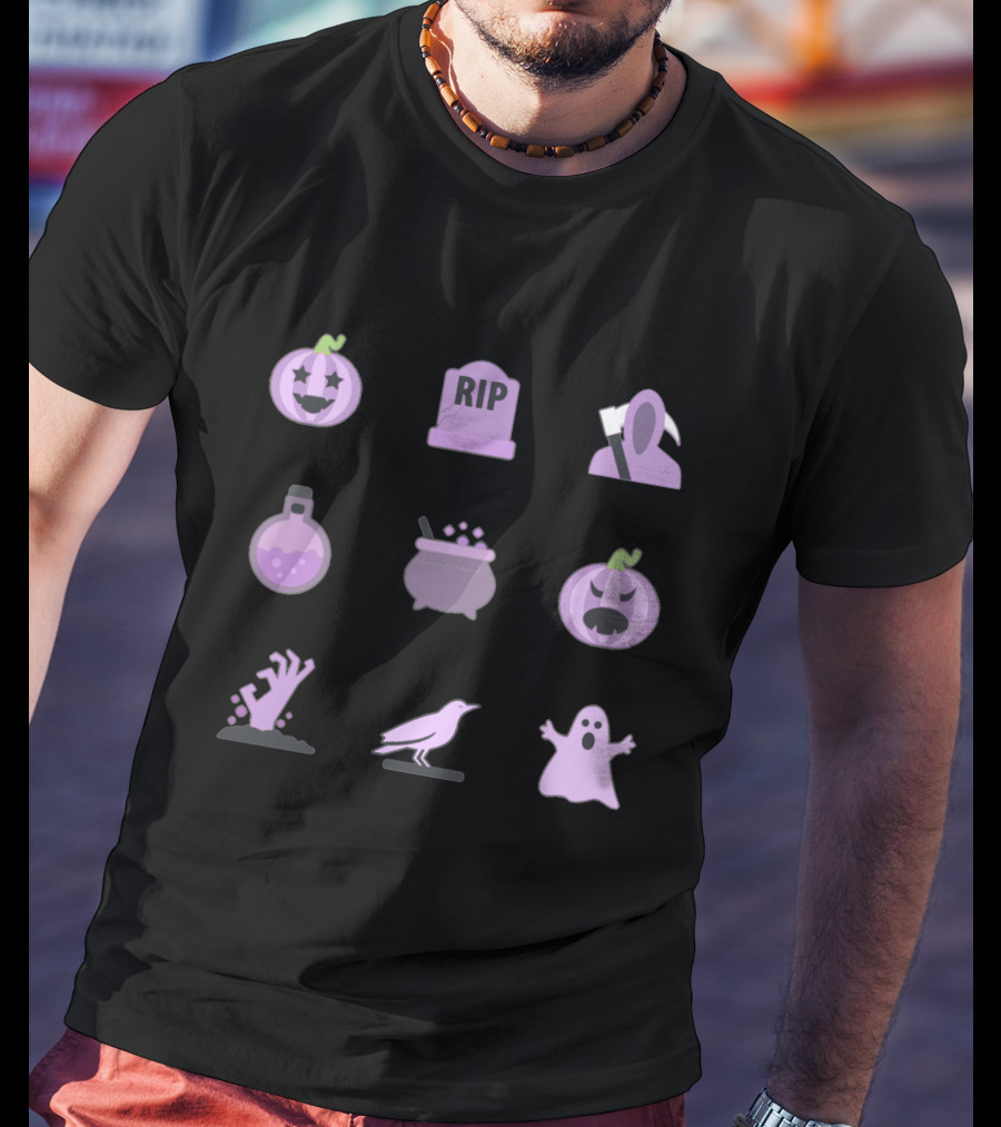 Pastel Purple Halloween Pack With Spooky Icons And Elements T-Shirt