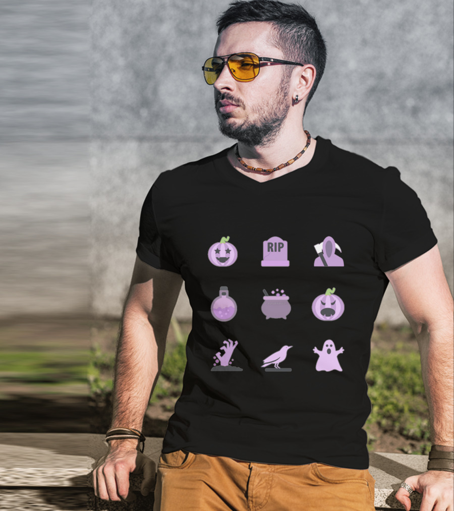Pastel Purple Halloween Pack With Spooky Icons And Elements T-Shirt