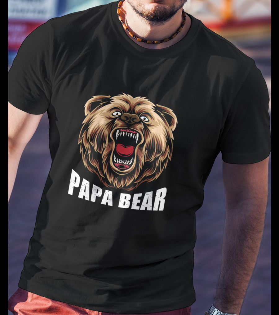 Papa Bear Fierce Roaring Grizzly Face T-Shirt