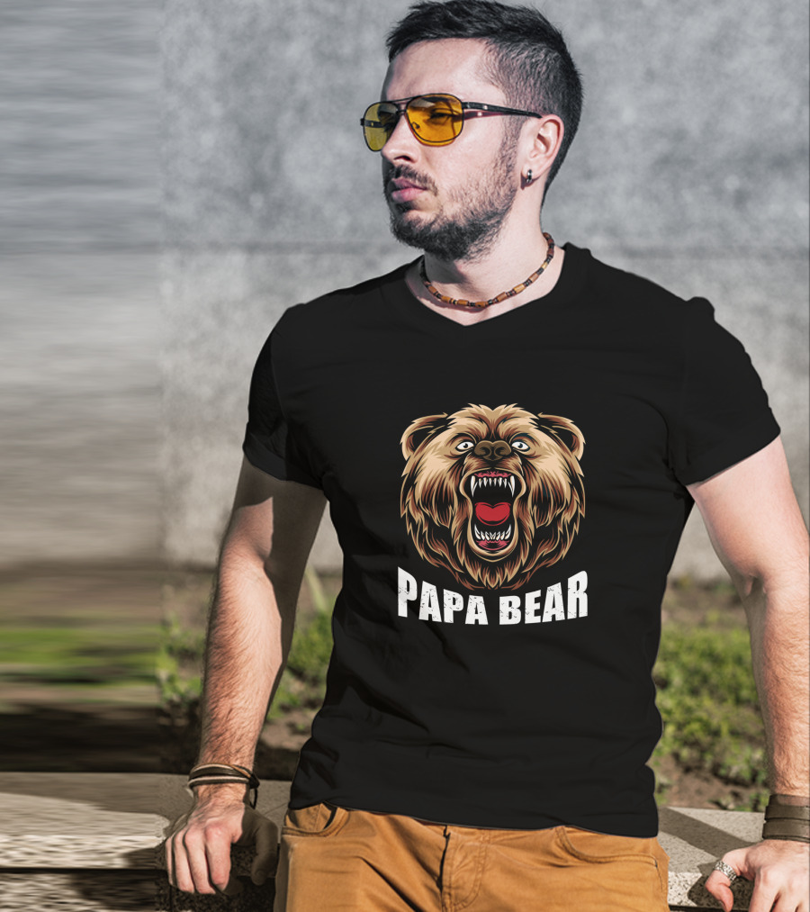 Papa Bear Fierce Roaring Grizzly Face T-Shirt