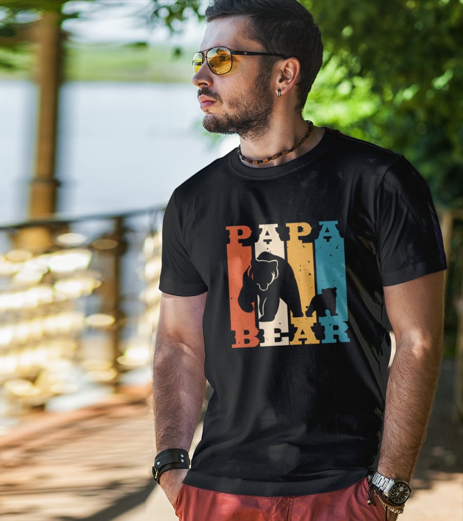 Papa Bear Daddy Bear Retro Striped T-Shirt