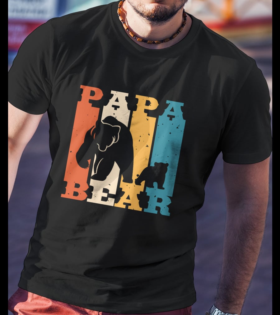 Papa Bear Daddy Bear Retro Striped T-Shirt