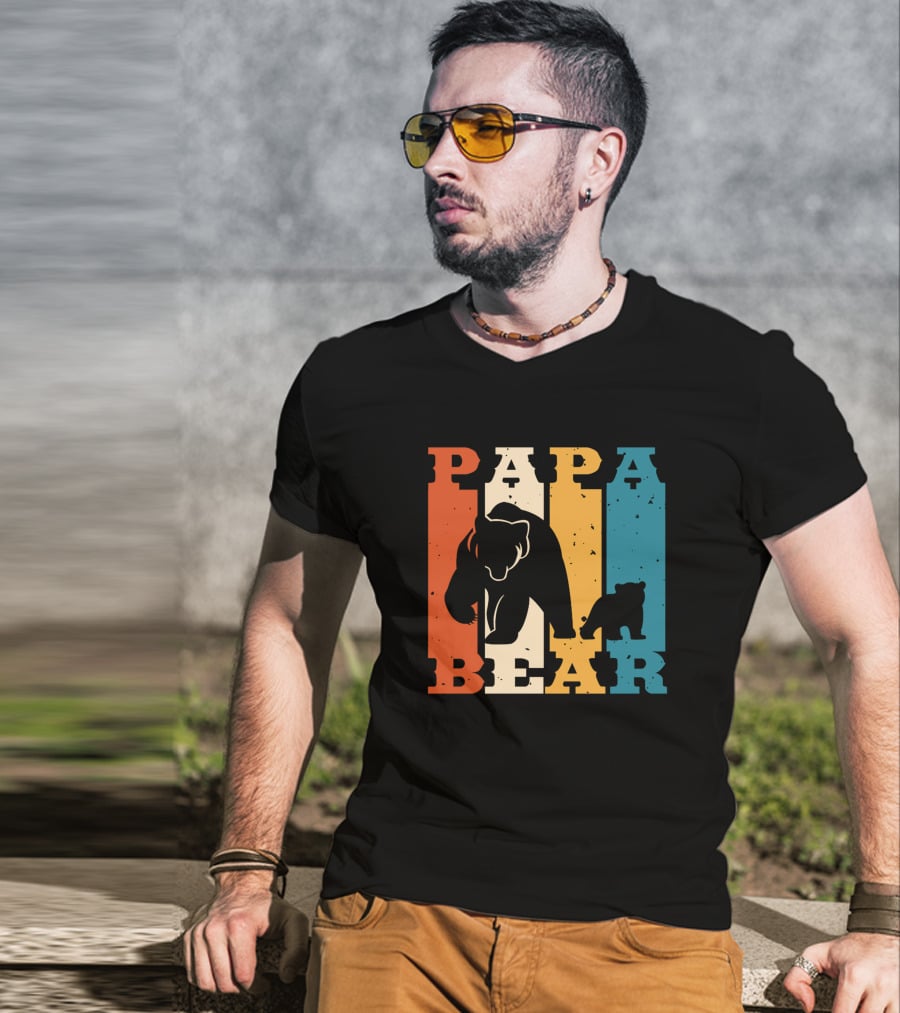 Papa Bear Daddy Bear Retro Striped T-Shirt