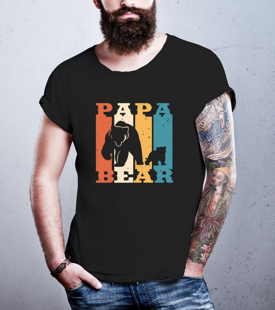 Papa Bear Daddy Bear Retro Striped T-Shirt