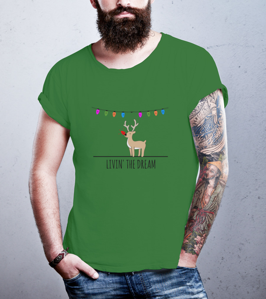 Livin' The Dream Rudolph Christmas Lights Reindeer Scene T-Shirt