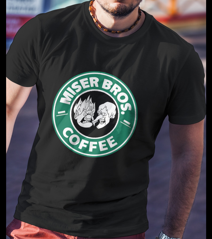 Miser Bros Coffee Logo Parody Starbucks Christmas Cartoon Characters T-Shirt