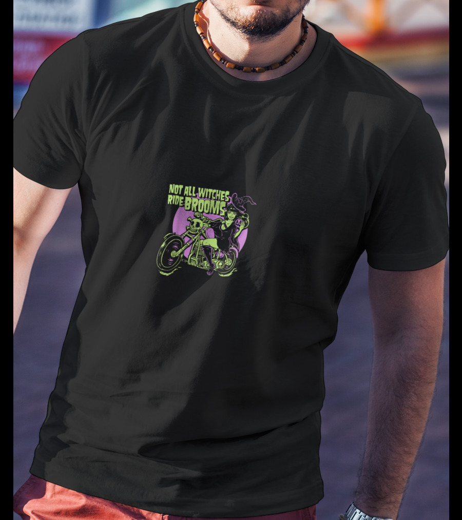 Not All Witches Ride Brooms Halloween Witch On Motorcycle T-Shirt