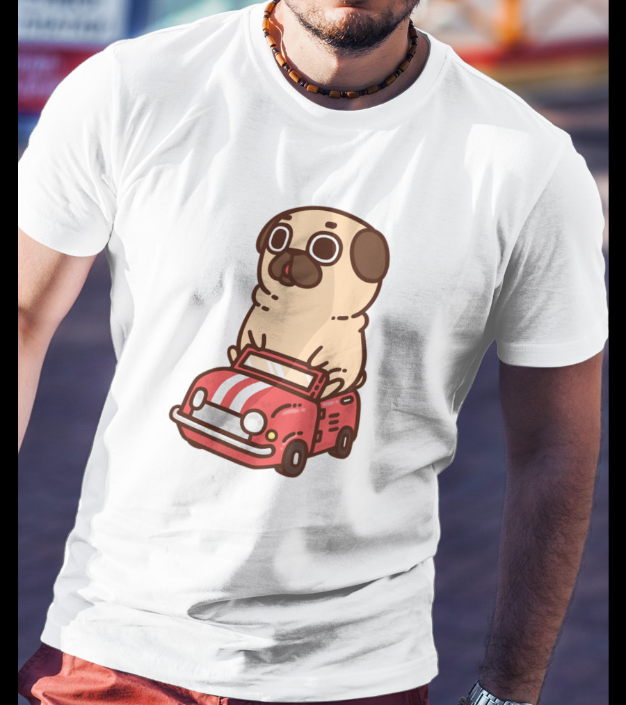 Cute Funny Puglie Beep Beep Driving A Car T-Shirt