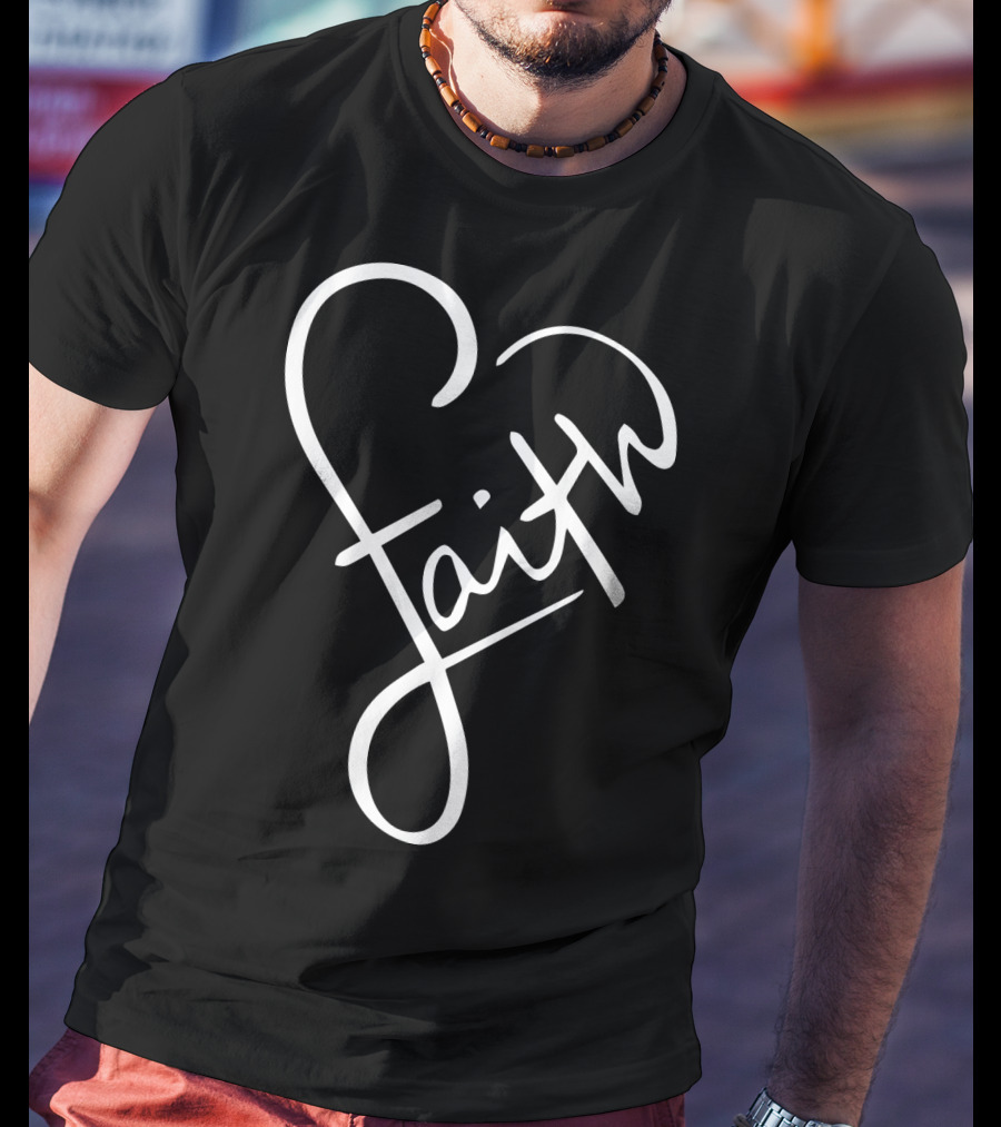 Faith Heart Script God Love Summer Casual T-Shirt