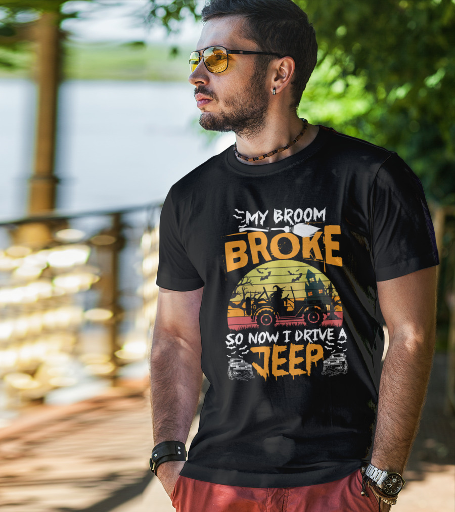 Halloween Witch Jeep Adventure My Broom Broke T-Shirt