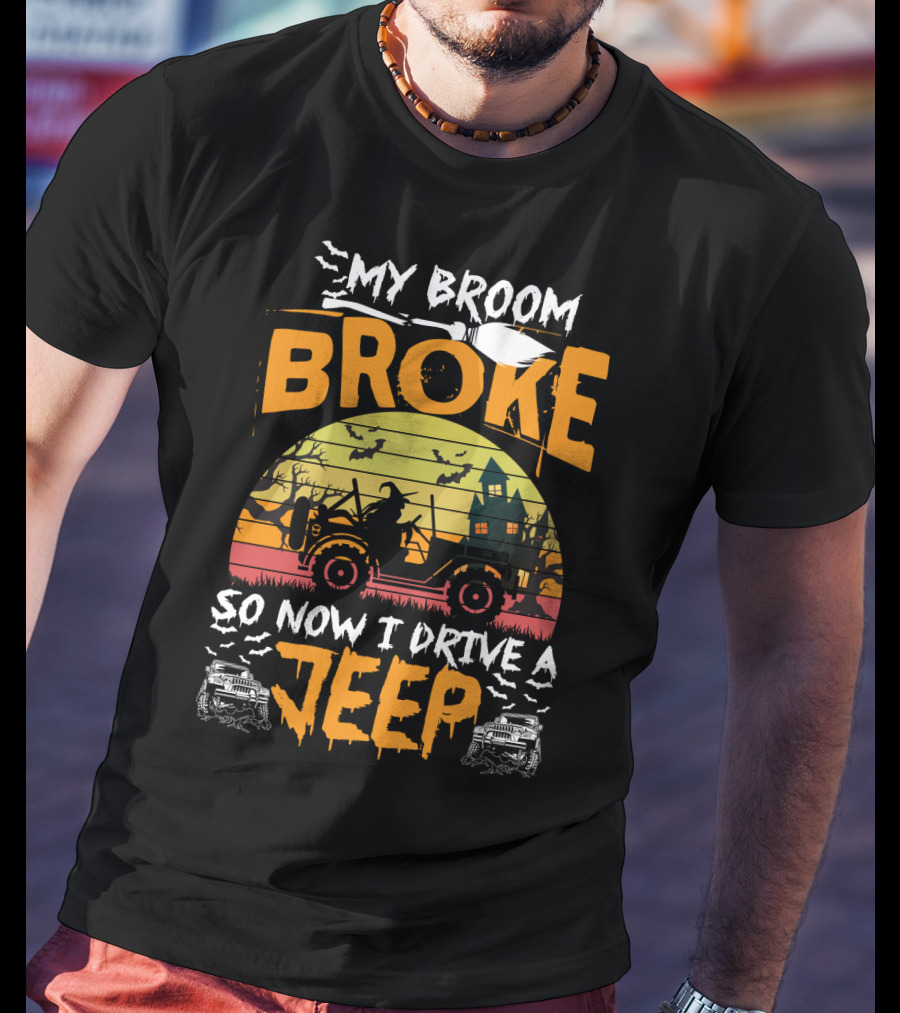 Halloween Witch Jeep Adventure My Broom Broke T-Shirt
