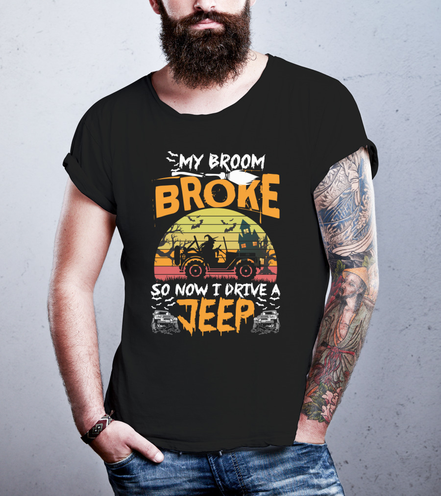 Halloween Witch Jeep Adventure My Broom Broke T-Shirt