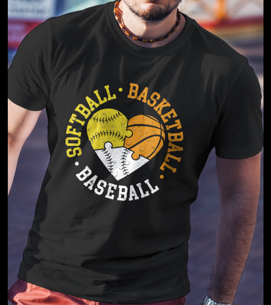 Softball Basketball Baseball Heart Puzzle T-Shirt