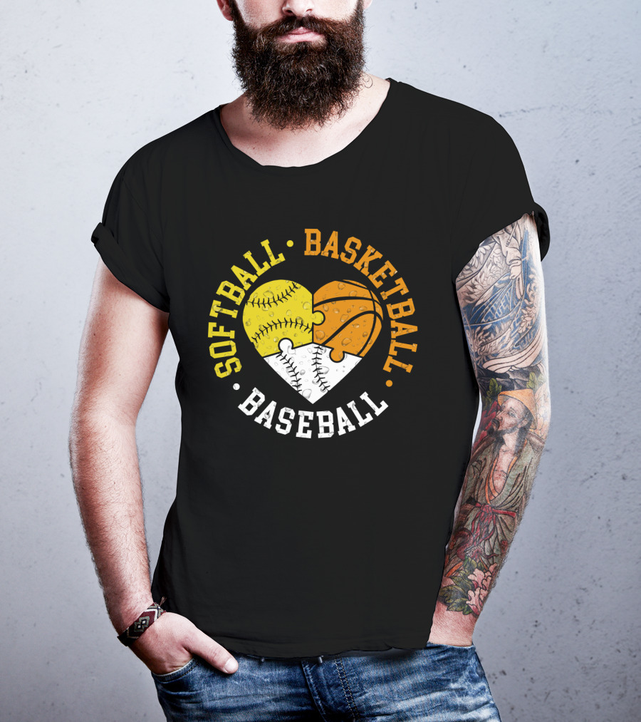 Softball Basketball Baseball Heart Puzzle T-Shirt