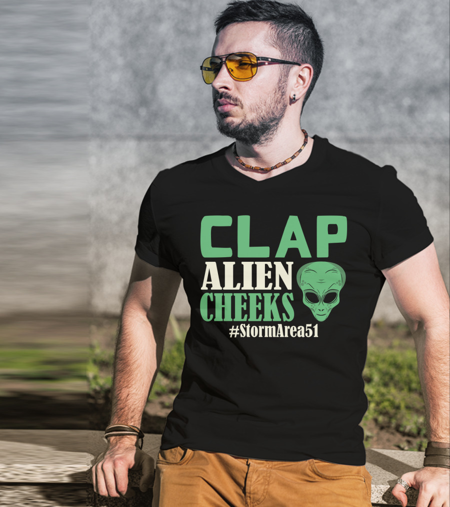Clap Alien Cheeks Alien Head Graphic Hashtag Storm Area 51 Fun Run T-Shirt