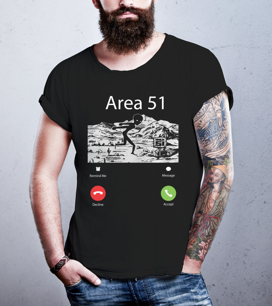 Area 51 Alien Running Desert Landscape With Call Options Remind Me Message Decline Accept T-Shirt