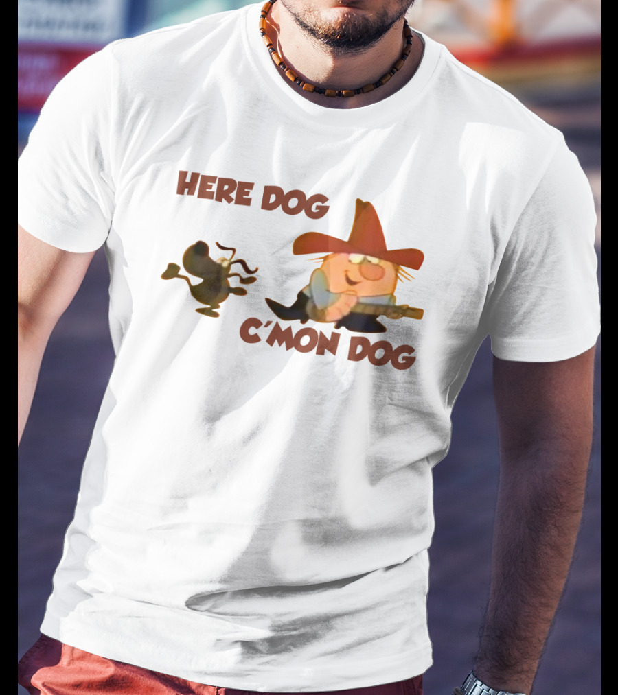 Here Dog C'mon Dog Cartoon Character With Cowboy Hat And Guitar T-Shirt