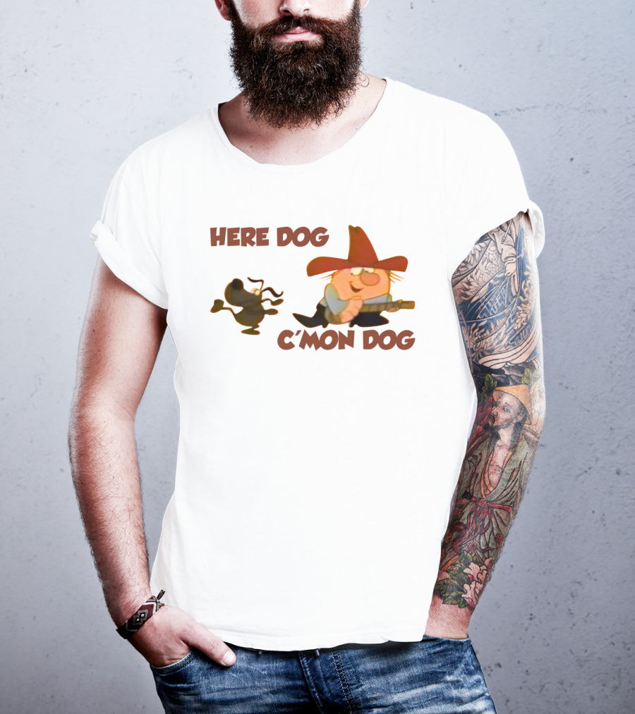 Here Dog C'mon Dog Cartoon Character With Cowboy Hat And Guitar T-Shirt