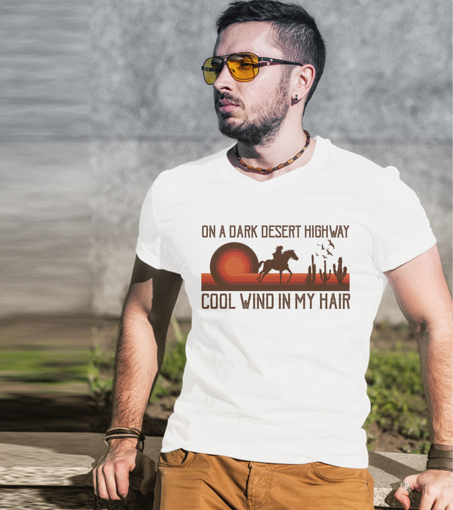 Dark Desert Highway Horse Rider Silhouette Sunset Cool Wind In My Hair T-Shirt