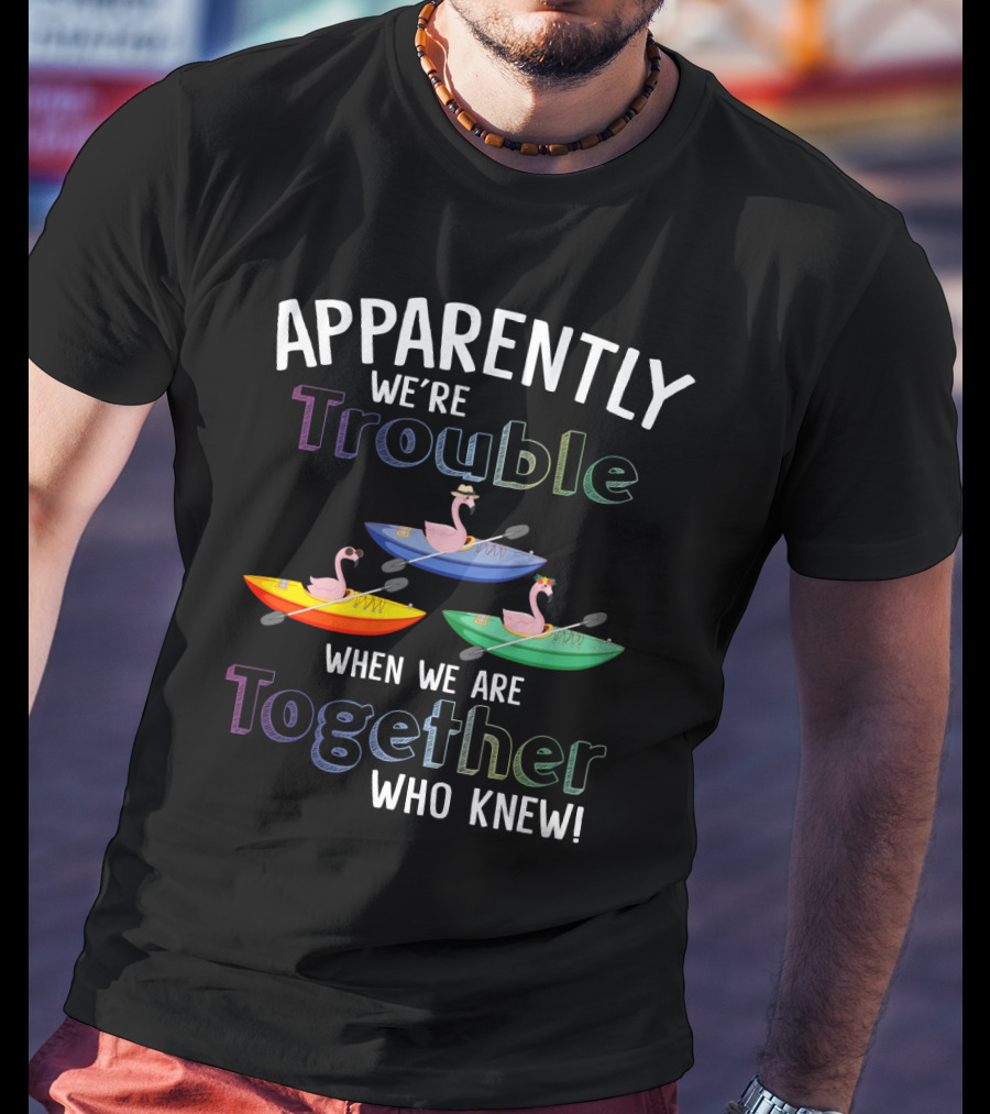 Apparently We're Trouble When Together Kayaking Flamingos Who Knew T-Shirt