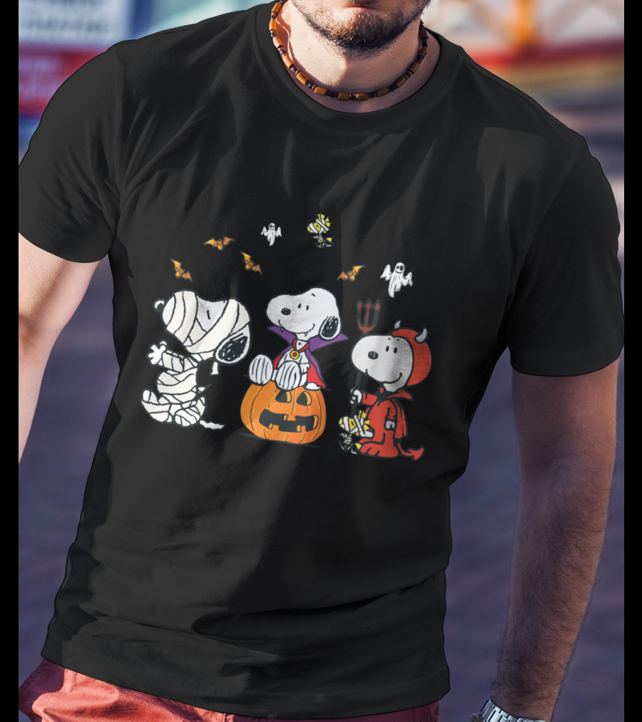 Snoopy Halloween Mummy Vampire Devil Woodstock Peanuts Characters T-Shirt