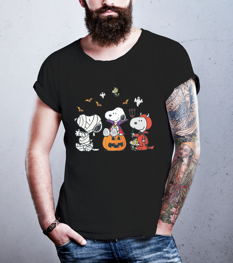 Snoopy Halloween Mummy Vampire Devil Woodstock Peanuts Characters T-Shirt