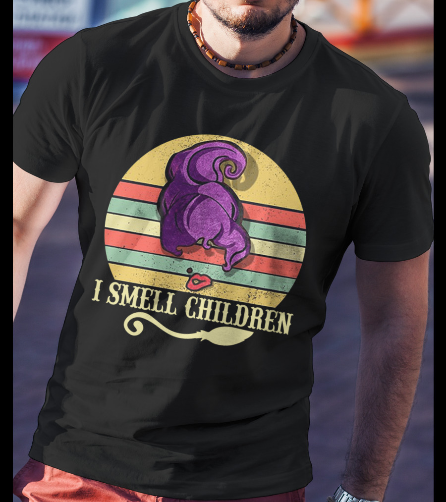 I Smell Children Vintage Sunset Mary Sanderson Hocus Pocus Witch Hat Retro Stripes T-Shirt