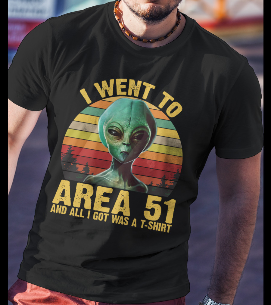I Went To Area 51 And All I Got Was A T-Shirt With Funny Alien Retro Sunset T-Shirt