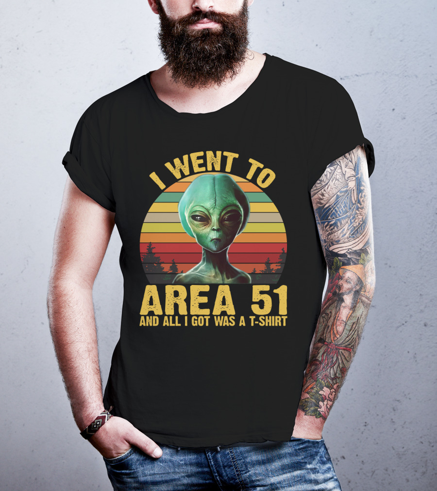 I Went To Area 51 And All I Got Was A T-Shirt With Funny Alien Retro Sunset T-Shirt