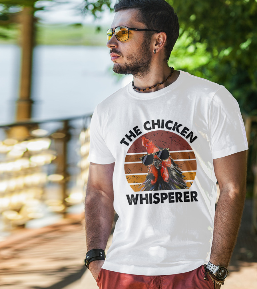 The Chicken Whisperer Retro Sunglasses Vintage Sunset Chicken T-Shirt