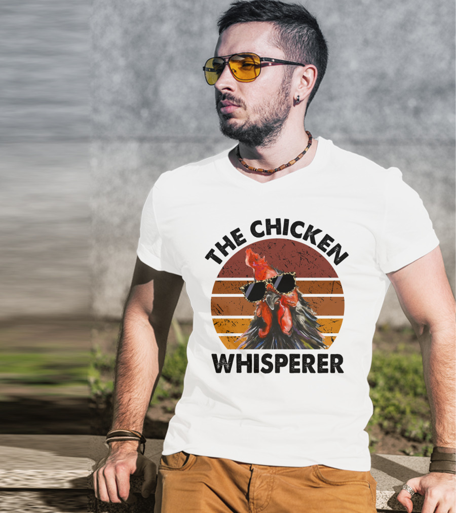The Chicken Whisperer Retro Sunglasses Vintage Sunset Chicken T-Shirt