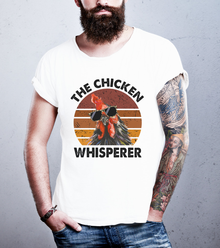The Chicken Whisperer Retro Sunglasses Vintage Sunset Chicken T-Shirt
