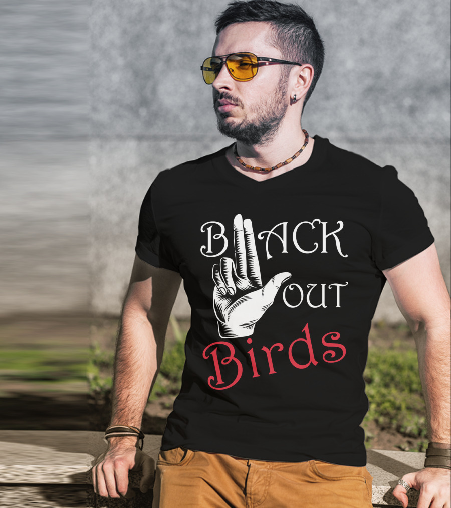Back Out Birds Funny Pitbull Dog Lovers Sarcasm Hand Gesture T-Shirt