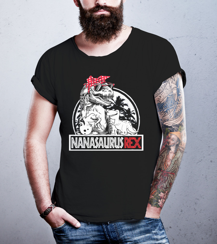 Nanasaurus Rex Funny Dinosaur Grandma With Red Bandana And Sunglasses T-Shirt