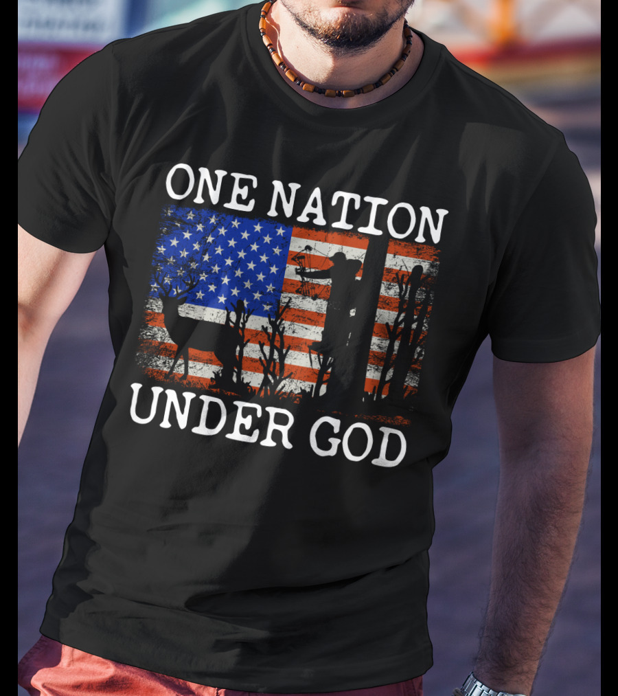 One Nation Under God American Flag Deer Hunting Bow Hunter T-Shirt