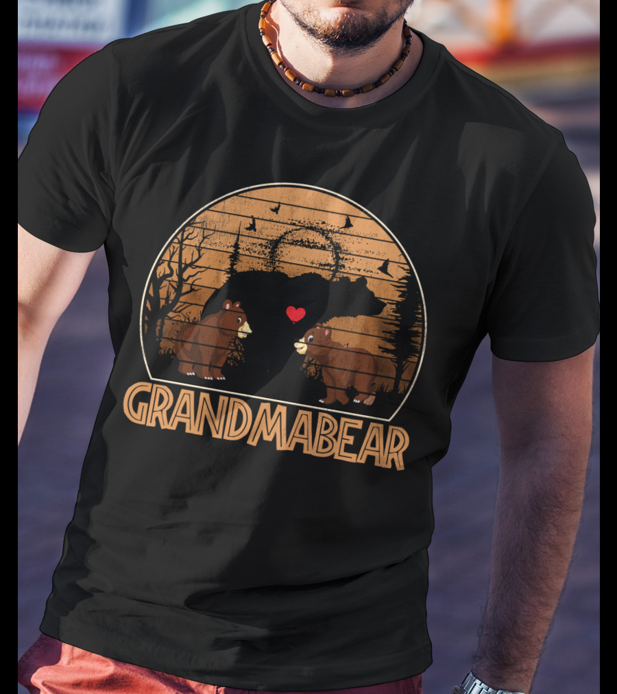 Grandma Bear Vintage Sunset Heart Silhouette Scene T-Shirt