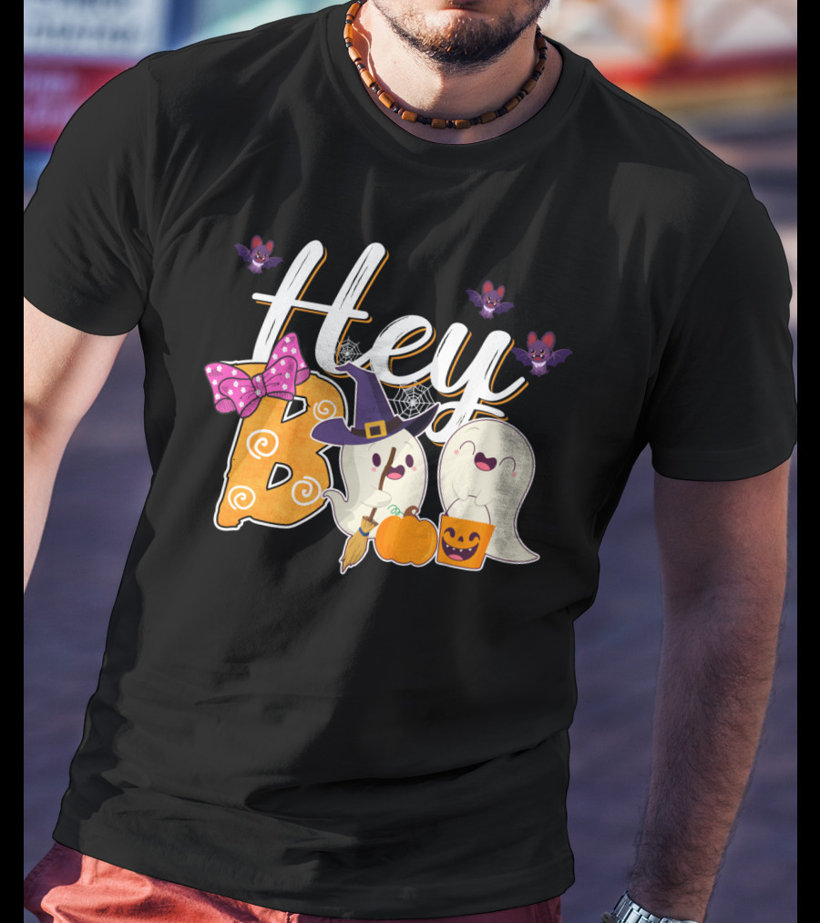 Hey Boo Ghosts With Pumpkins And Bats Simply Southern Halloween Collection T-Shirt
