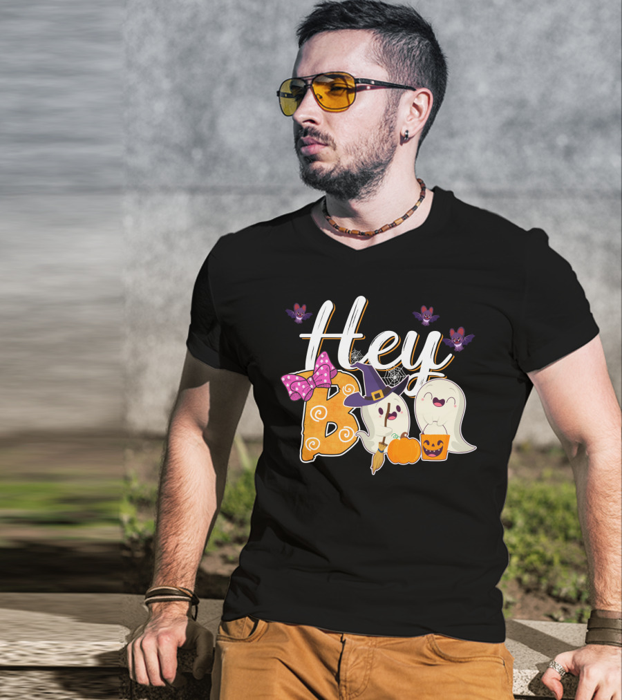 Hey Boo Ghosts With Pumpkins And Bats Simply Southern Halloween Collection T-Shirt