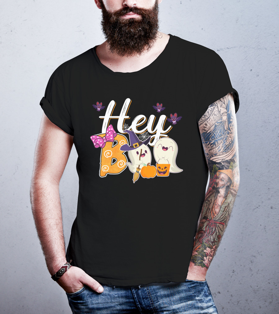 Hey Boo Ghosts With Pumpkins And Bats Simply Southern Halloween Collection T-Shirt