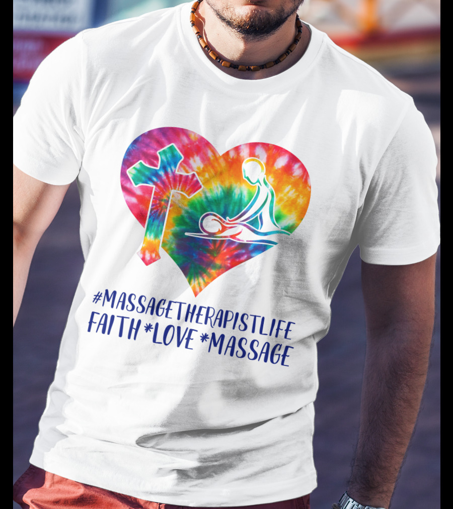 MassageTherapistLife Faith Love Massage Heart With Cross T-Shirt