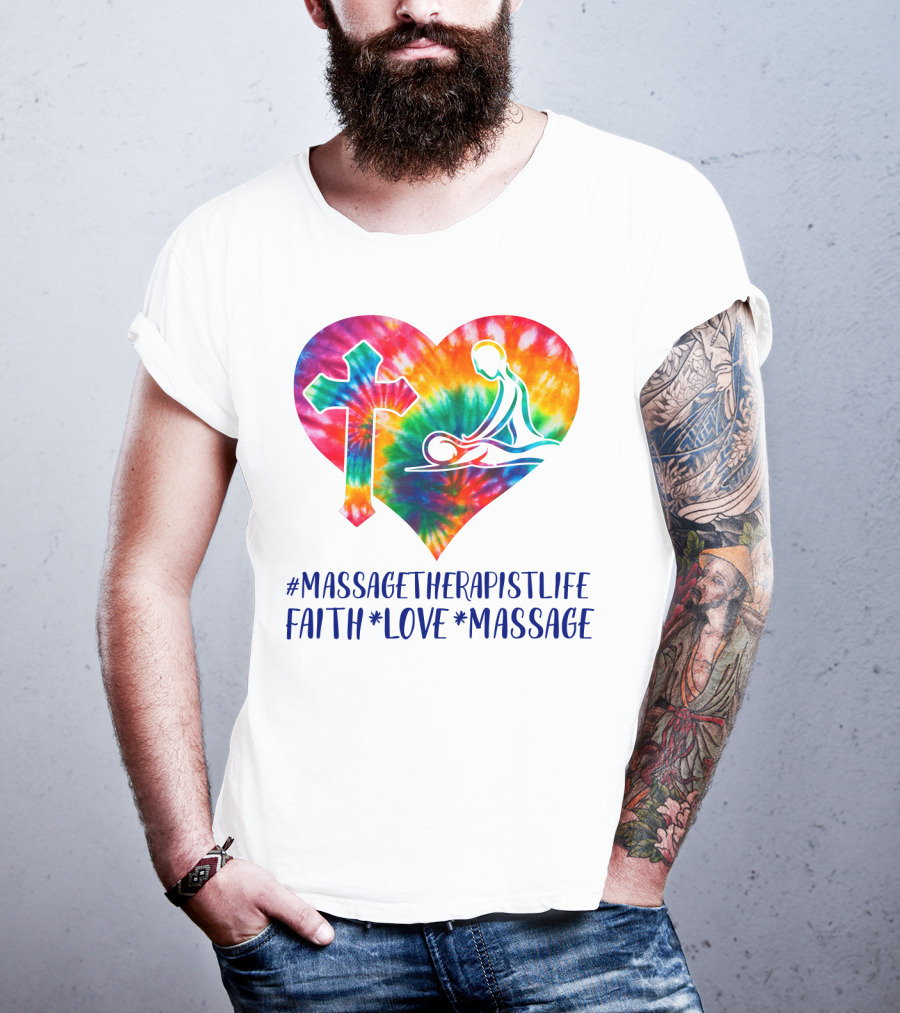 MassageTherapistLife Faith Love Massage Heart With Cross T-Shirt