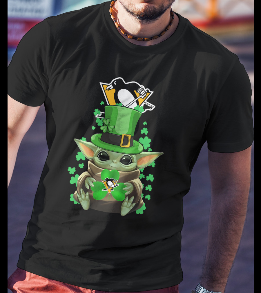 Baby Yoda Penguins St. Patrick's Day Shamrock T-Shirt