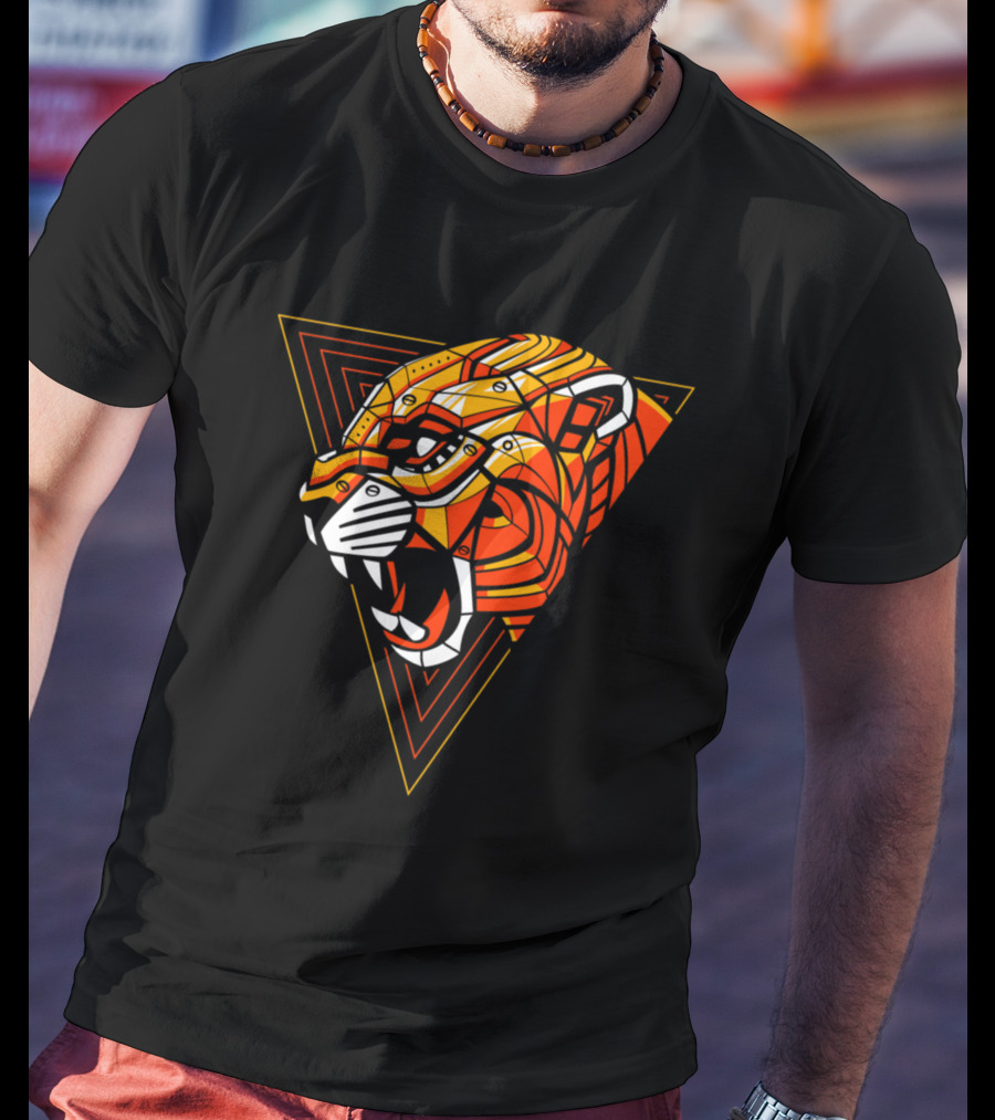 Leopard Punk Machine Geometric Triangle Roaring Face T-Shirt