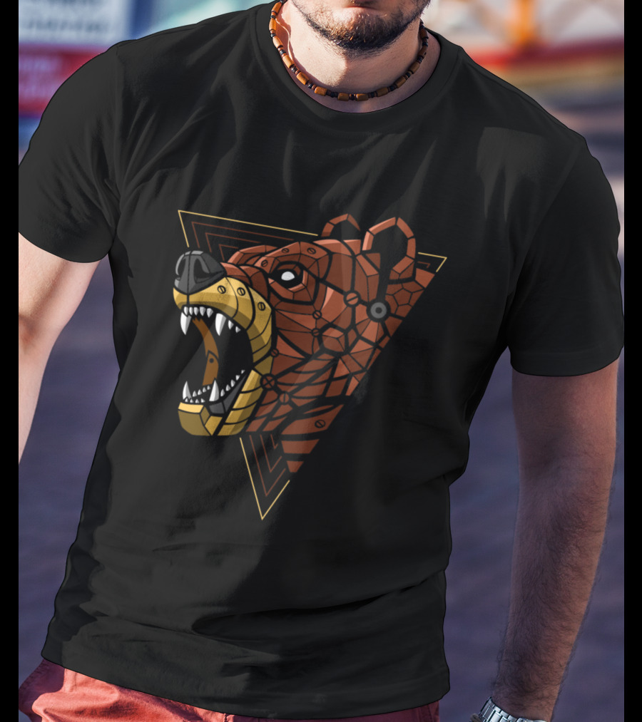 Cybernetic Geometric Roaring Bear Punk T-Shirt