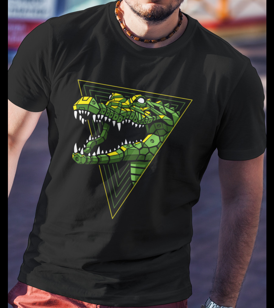 Cybernetic Reptile In Geometric Triangle T-Shirt