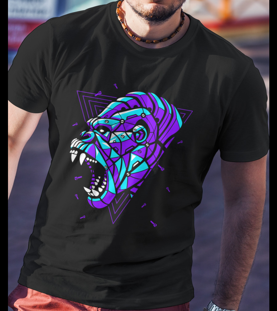 Cyber Punk Gorilla Geometric Triangles T-Shirt