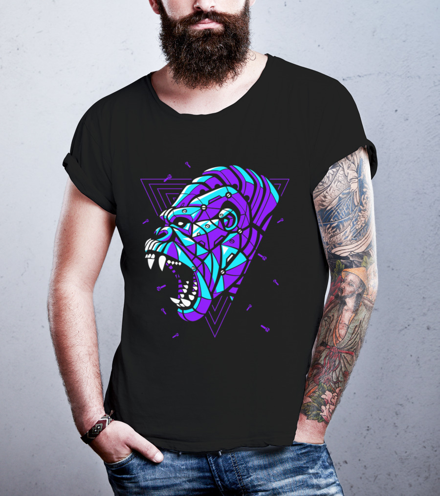 Cyber Punk Gorilla Geometric Triangles T-Shirt